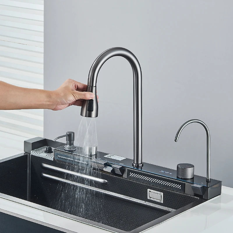 Fregadero de cascada de cocina de acero inoxidable