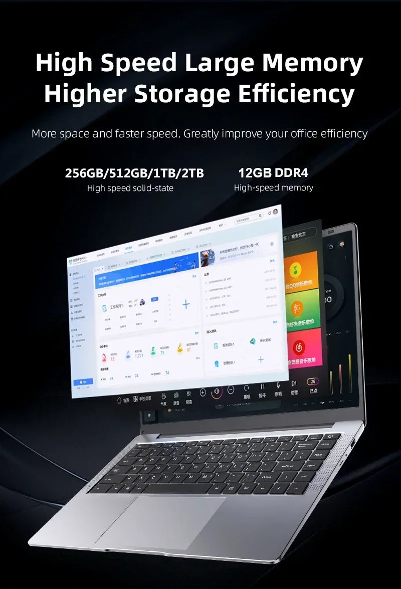 ordenador portátil de negocios de 14,1 pulgadas, 12GB de RAM, 1TB, 2TB SSD,