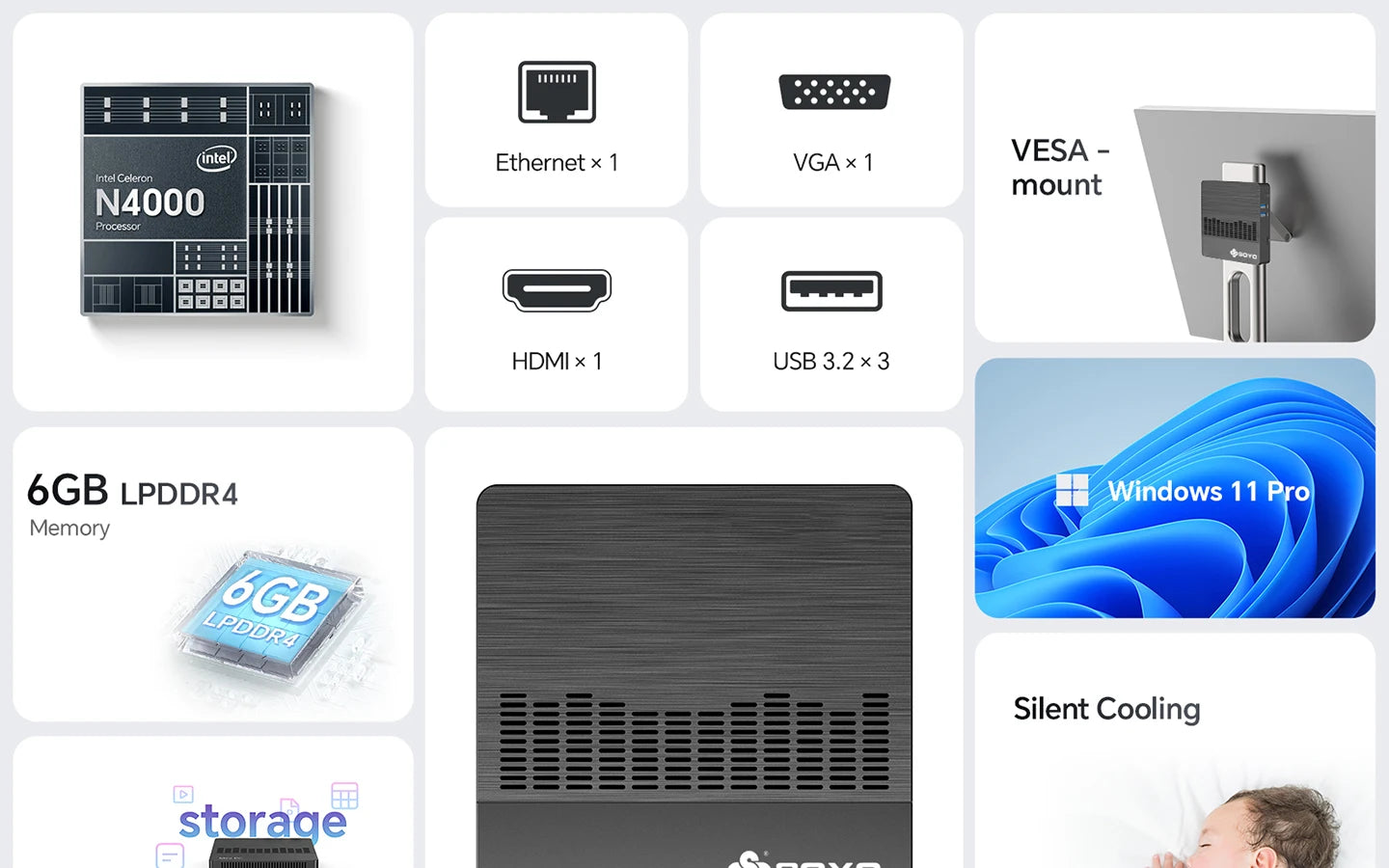 Mini PC Intel N4000 CPU 6G RAM 64G