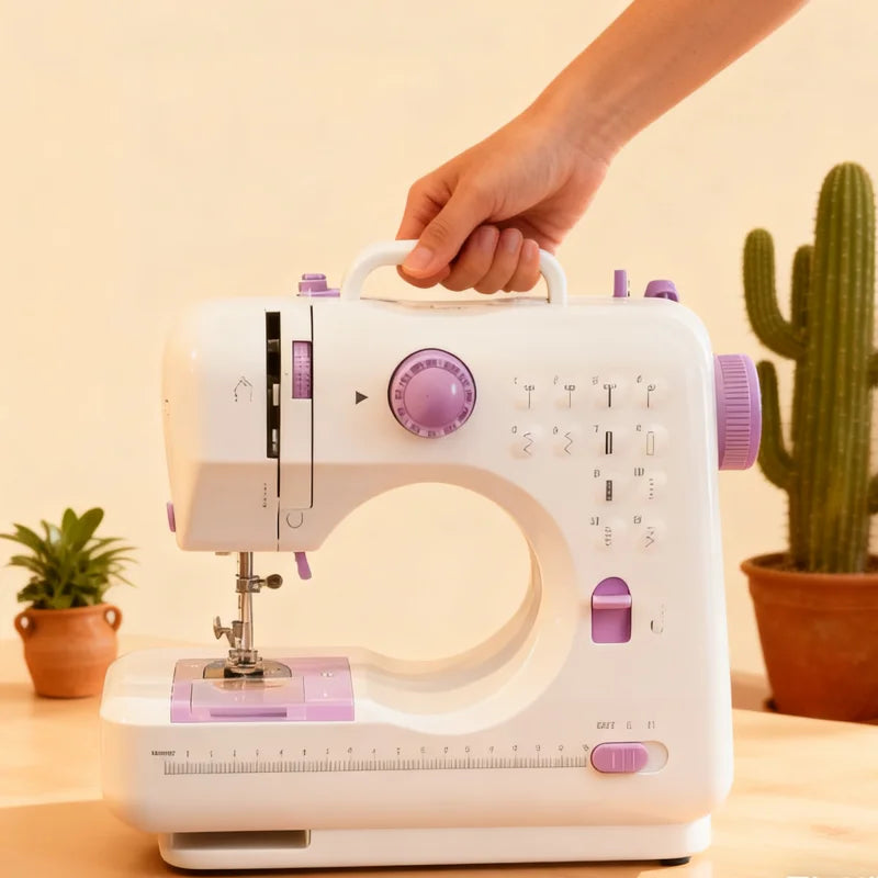 Máquina de coser compacta con pedal de control de velocidad, 12 puntadas