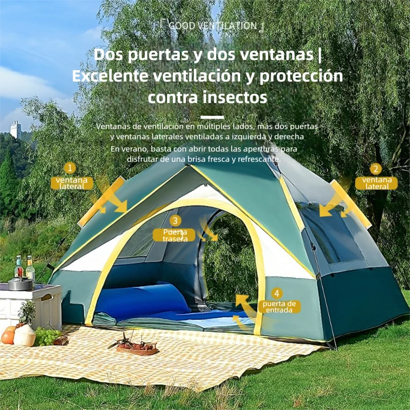 Tienda impermeable con 2 puertas y 2 ventanas, portátil para camping