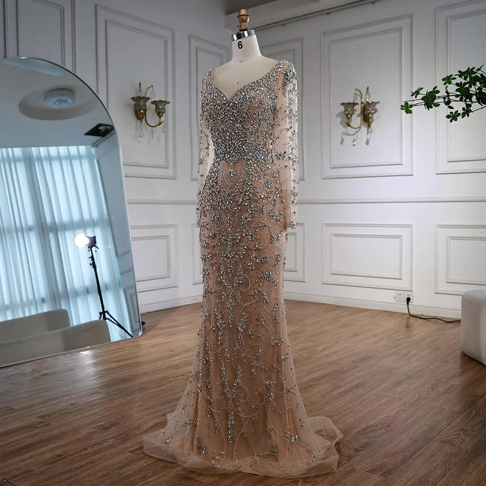 Vestido de noche de sirena de cristal