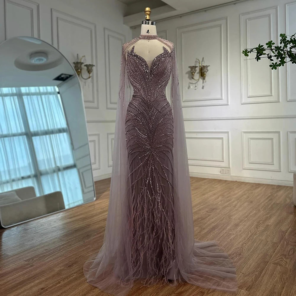 vestidos de noche de sirena con plumas