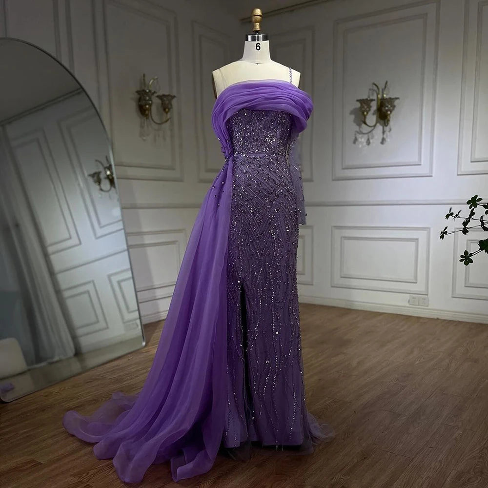 vestidos de noche de un hombro, sirena azul, perlas