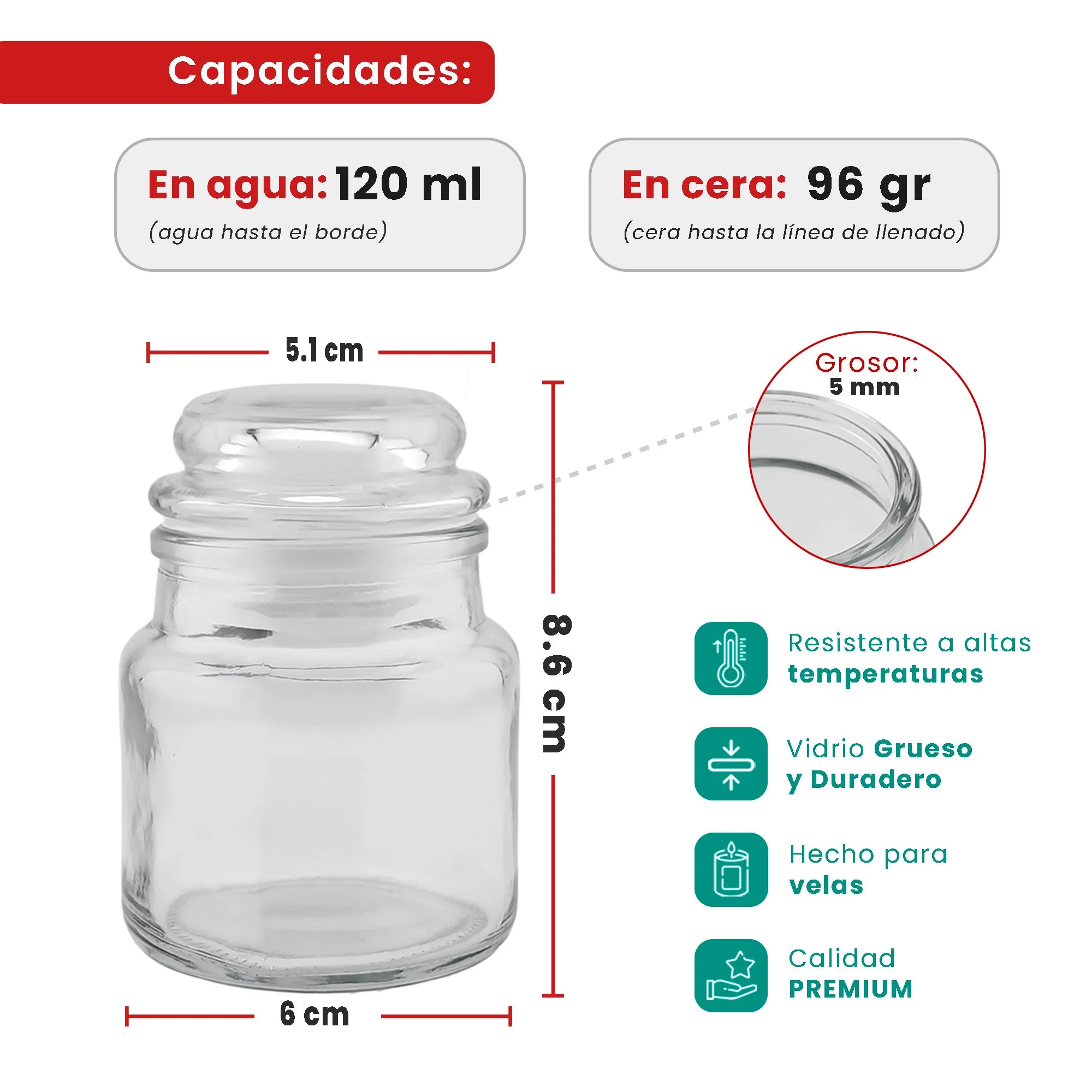 120ml – Siena Vaso Cilíndrico de Vidrio para Velas - Inspirado en Vasos de Yankee Candle ® – Frasco Transparente