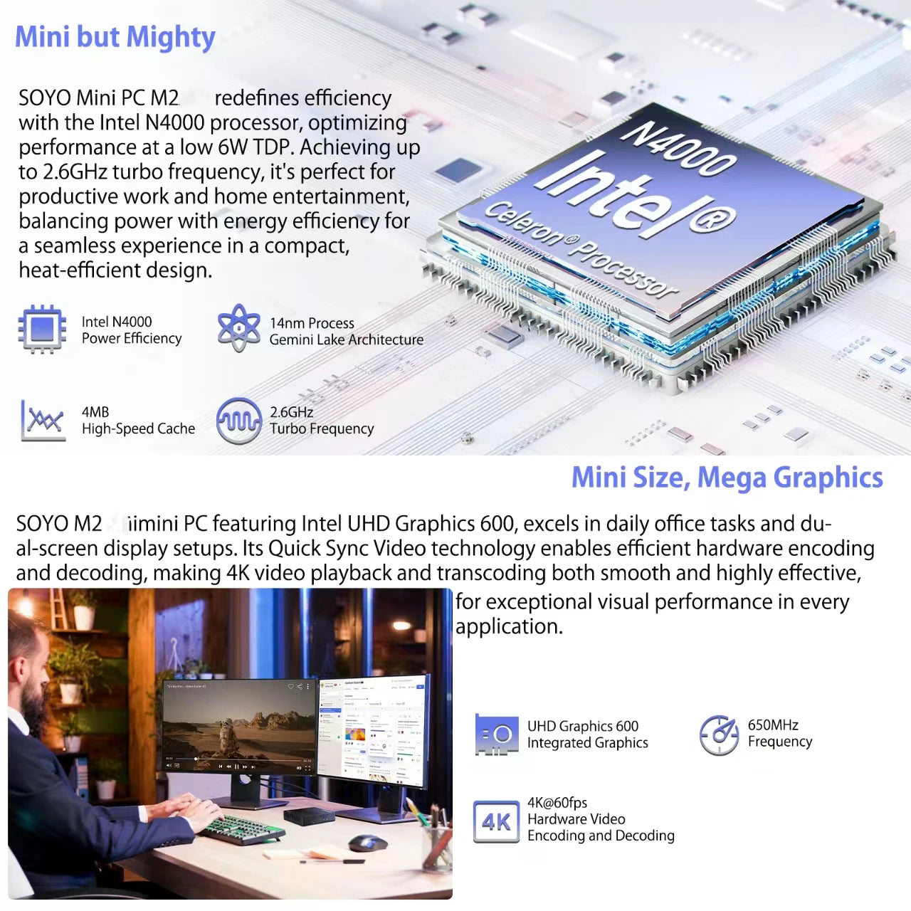 Mini PC Intel N4000 CPU 6G RAM 64G