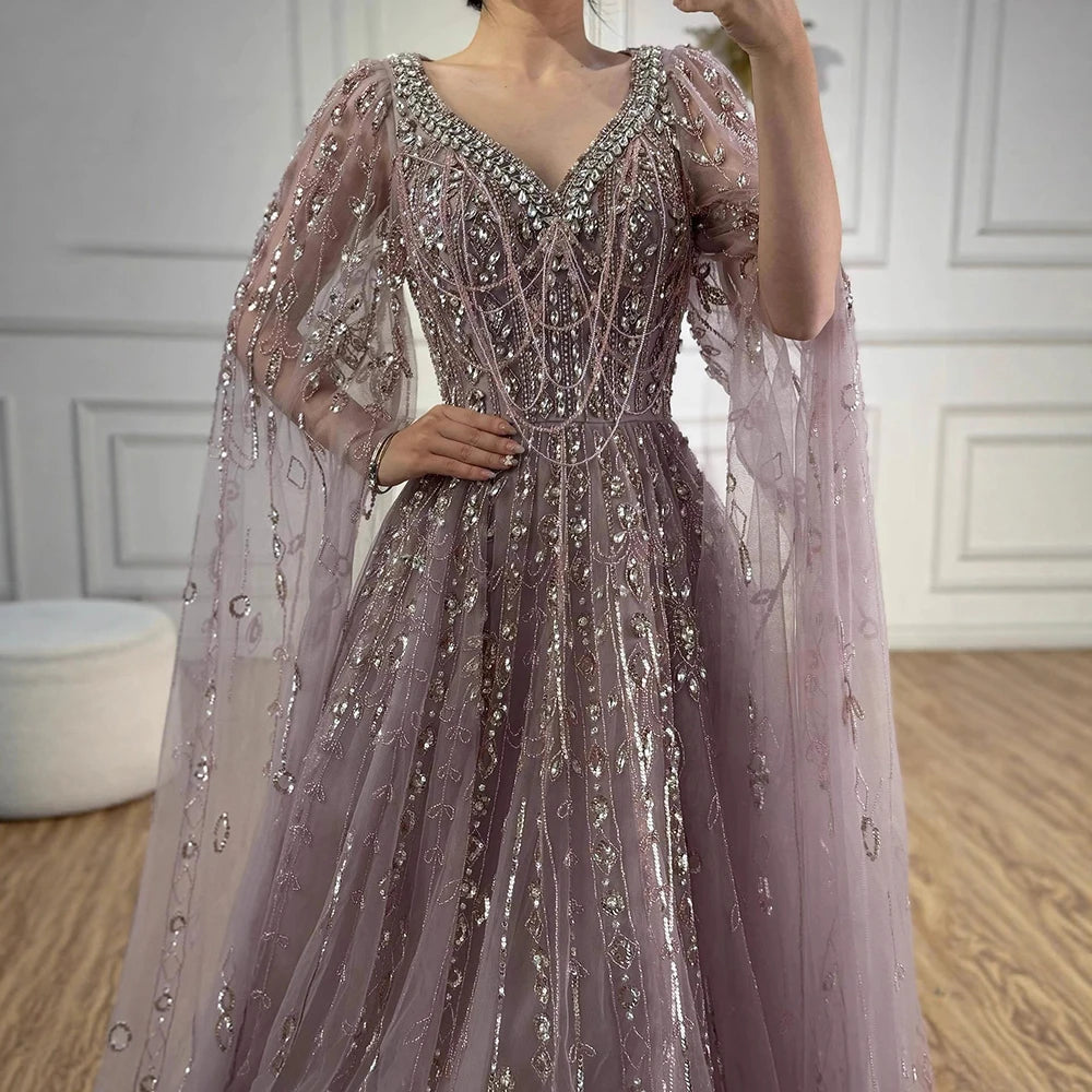 vestido de noche personalizado de lujo con cuentas de cristal