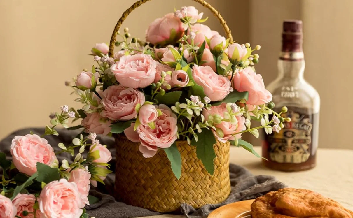 Ramo de flores artificiales de peonía de seda rosa de 30cm, 5 cabezas grandes