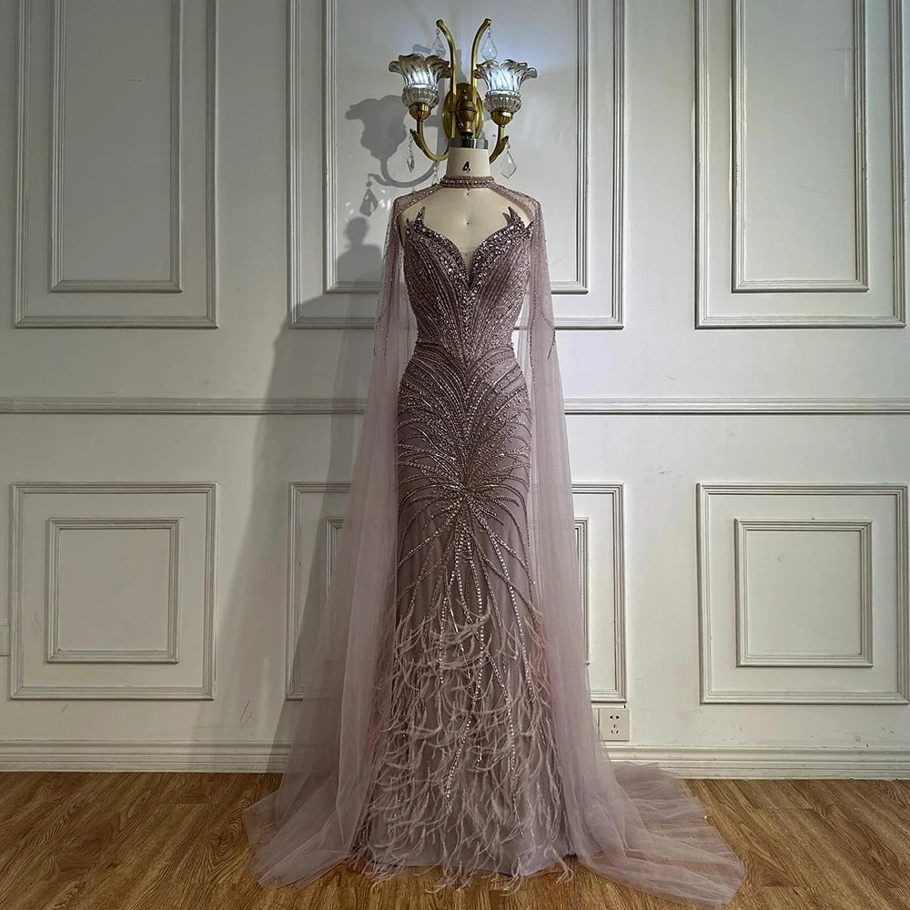 vestidos de noche de sirena con plumas