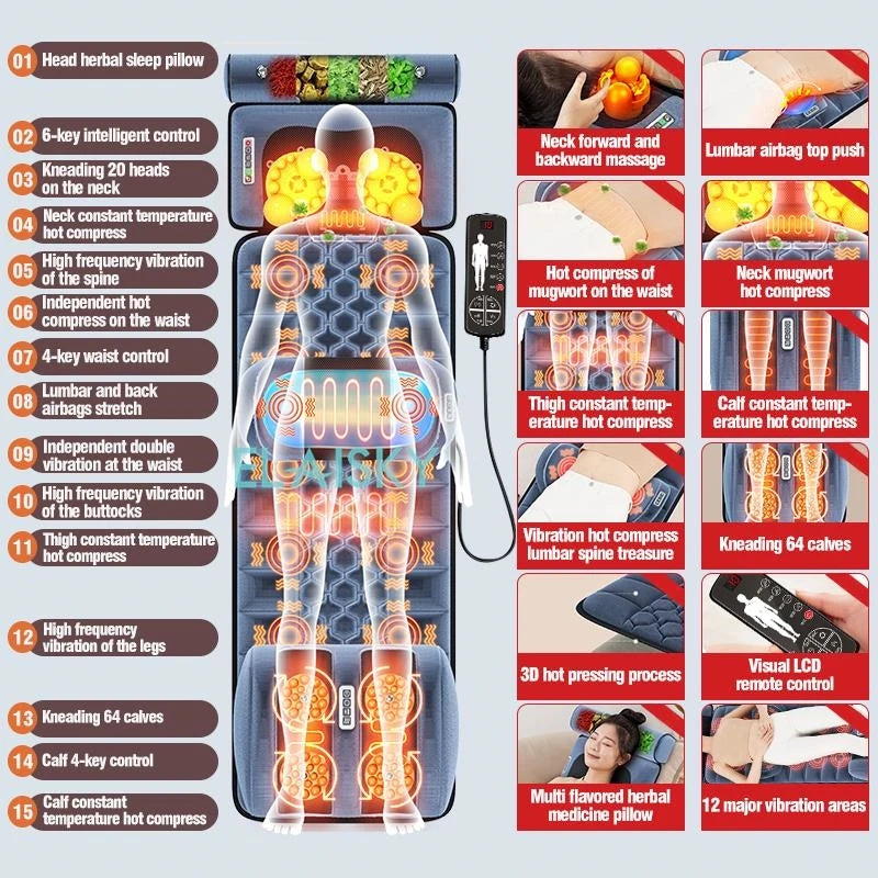 Cojín eléctrico de masaje de cuerpo completo