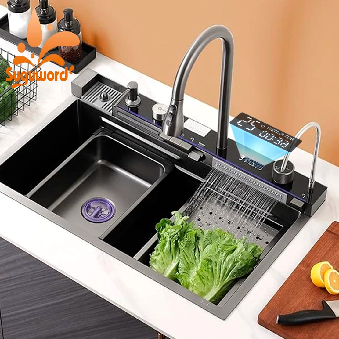 Grifo de fregadero de cocina, pantalla Digital integrada grande