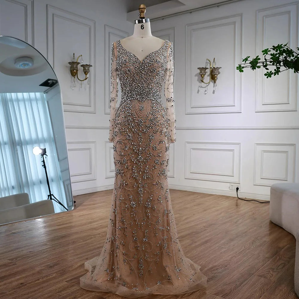 Vestido de noche de sirena de cristal