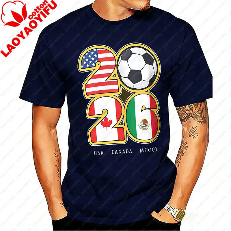 Camiseta de Algodón con Gráfico de Bandera