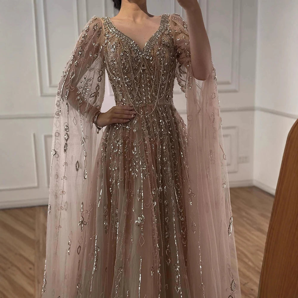vestido de noche personalizado de lujo con cuentas de cristal