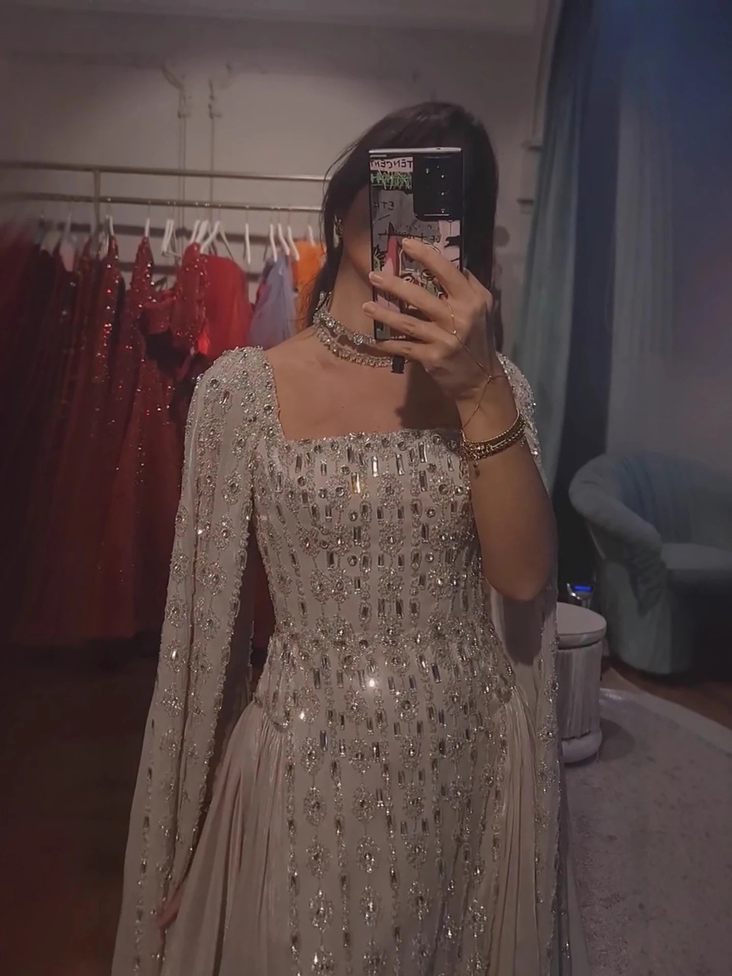 vestido de noche de cristal