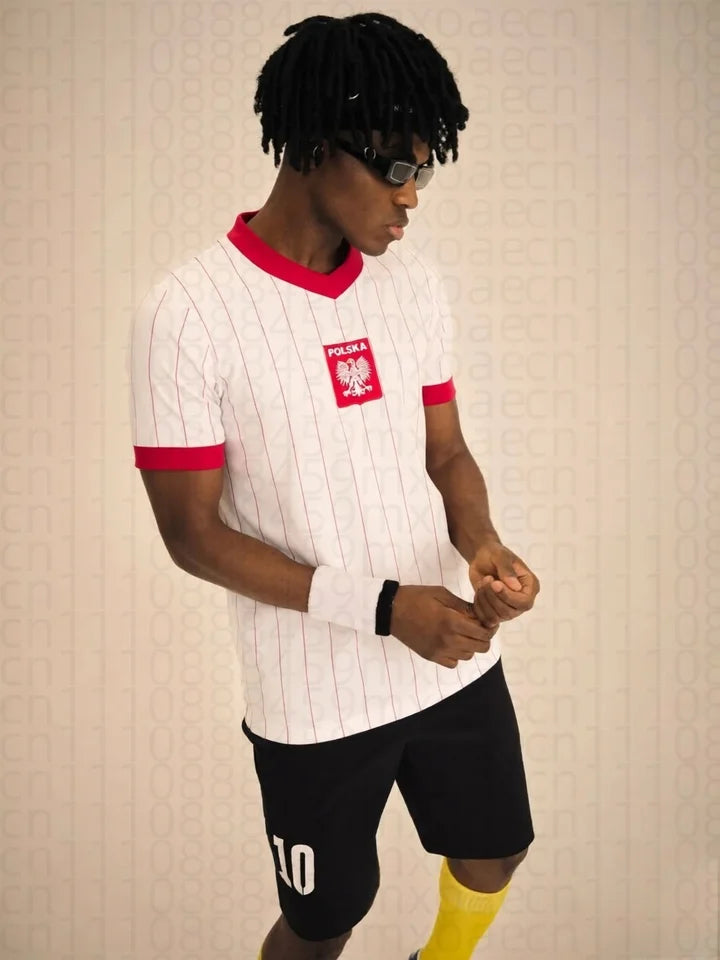 Camiseta a Rayas Rojas y Blancas Inspirada en Polonia para Hombre