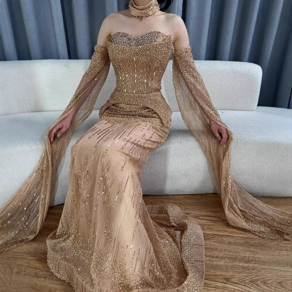 vestido de noche personalizado con cuentas de cristal