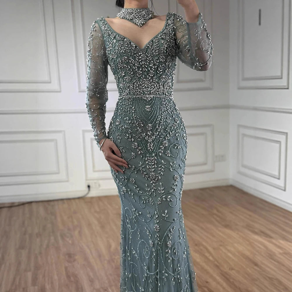 vestido de noche de sirena de cristal con cuentas de caramelo,