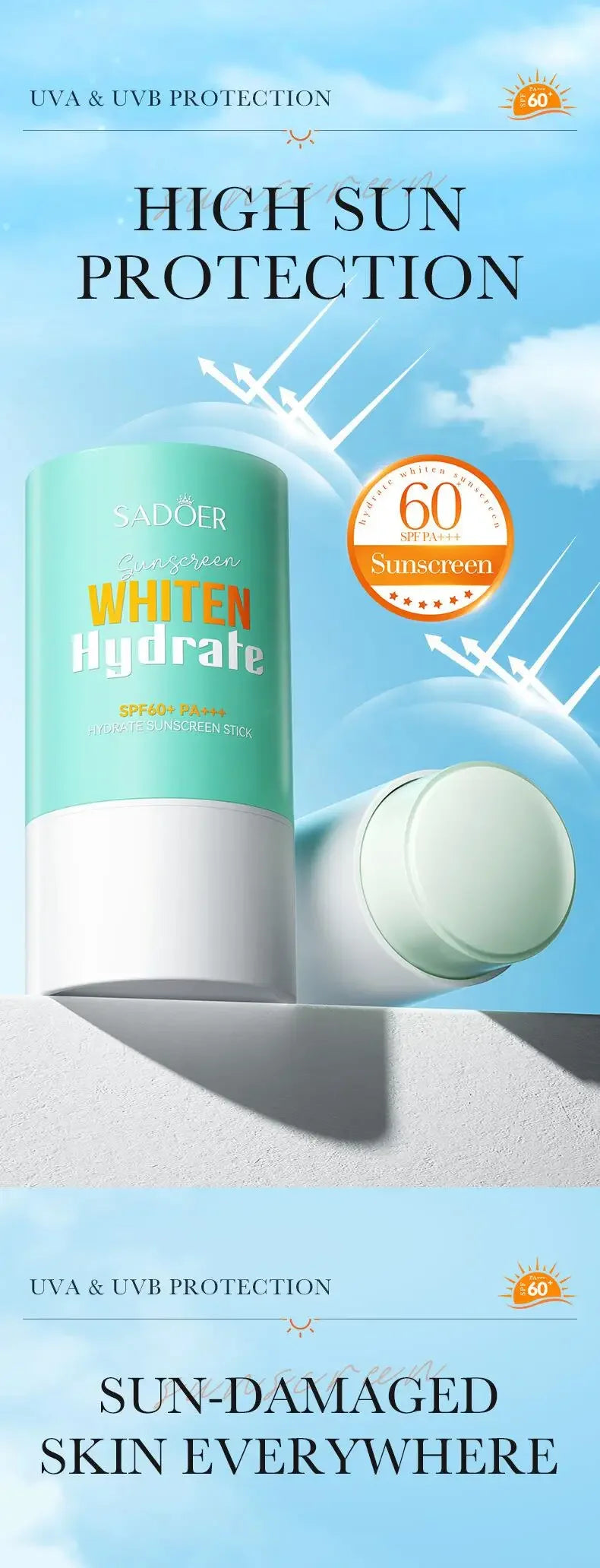 Protector solar SPF 60+, protección solar de larga duración, bloqueador