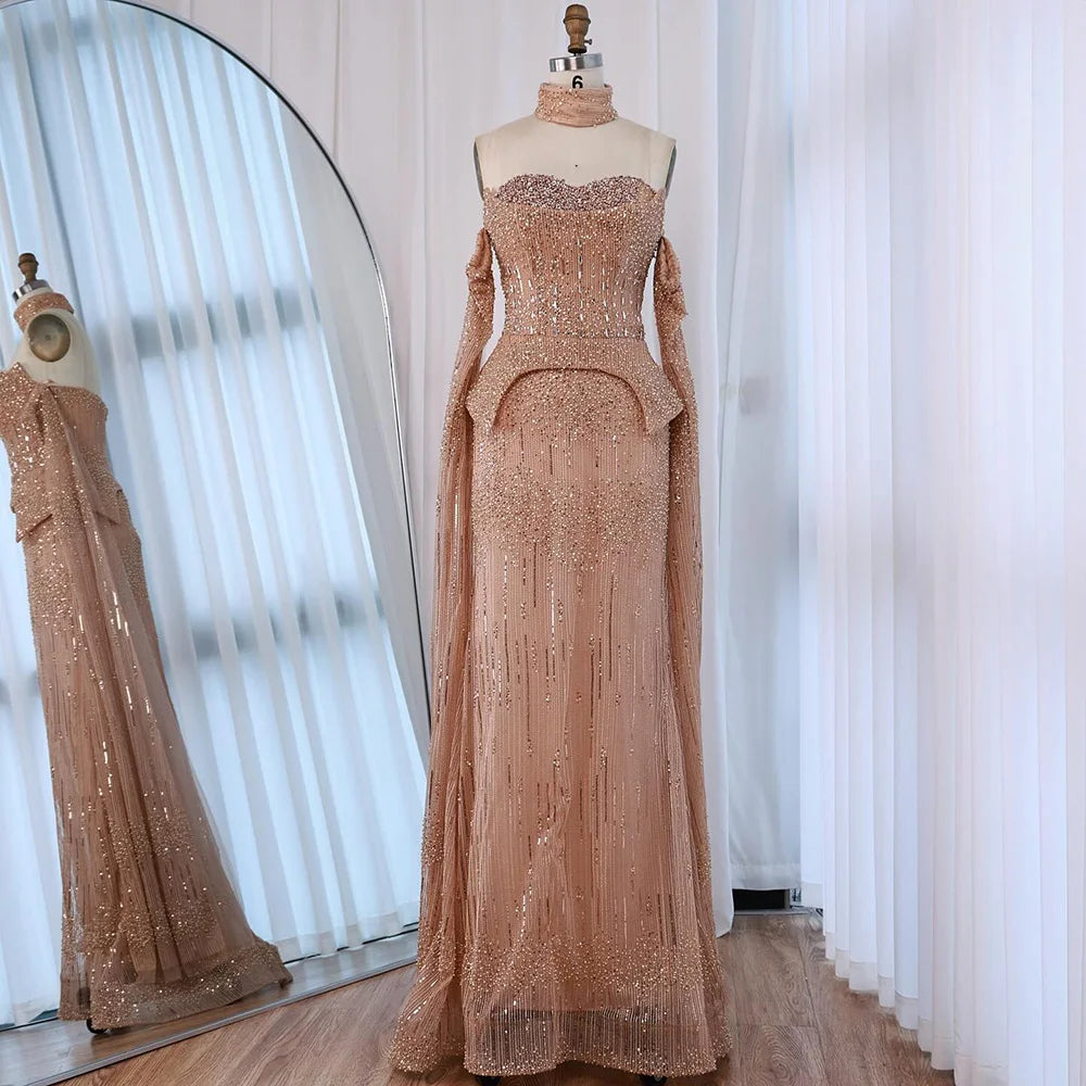 vestido de noche personalizado con cuentas de cristal