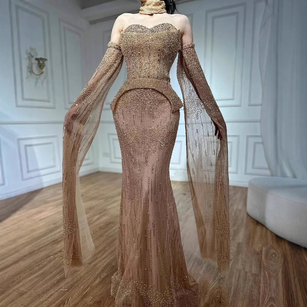 vestido de noche personalizado con cuentas de cristal