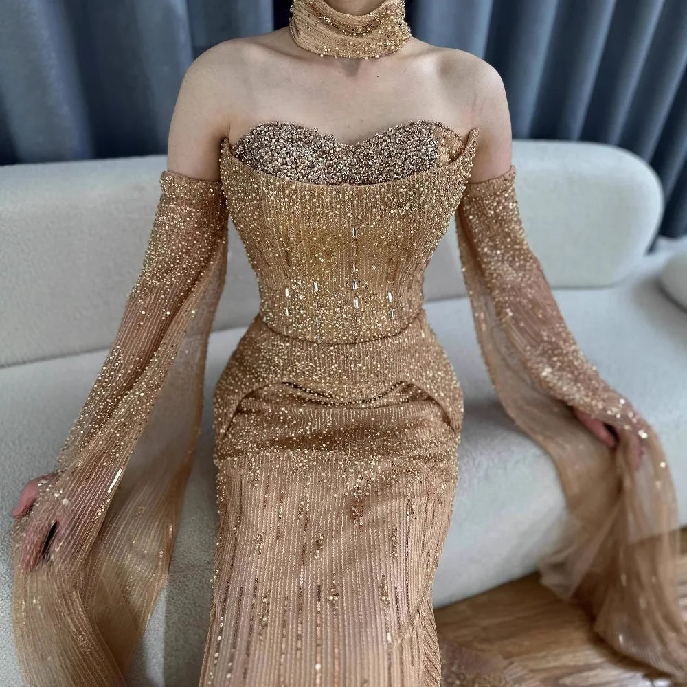 vestido de noche personalizado con cuentas de cristal