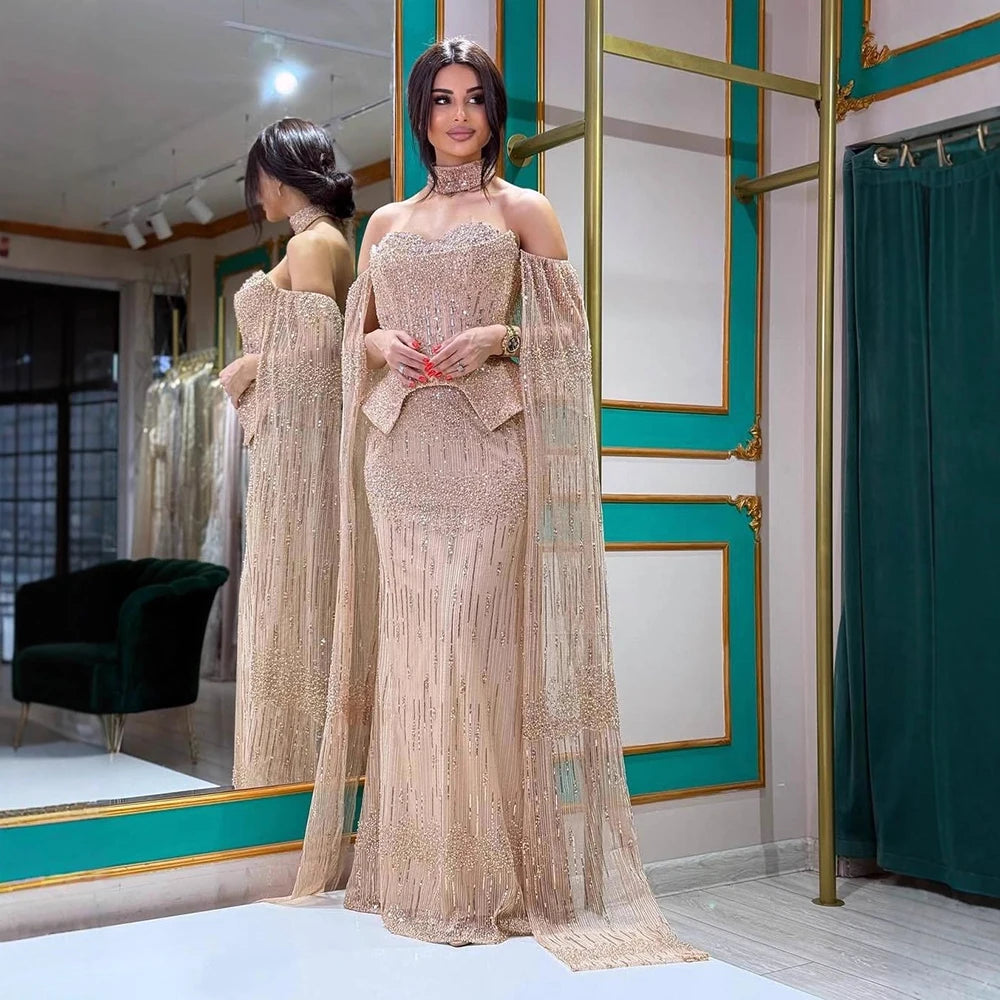 vestido de noche personalizado con cuentas de cristal