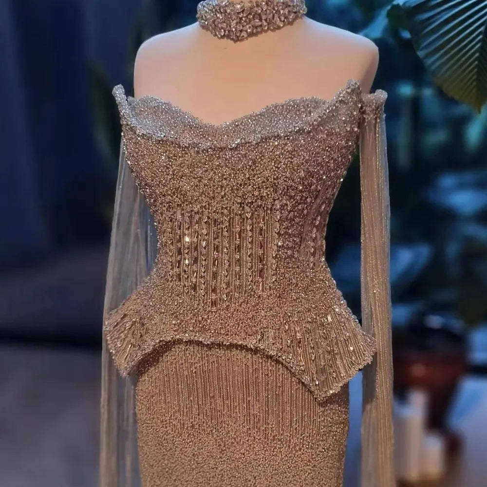 vestido de noche personalizado con cuentas de cristal