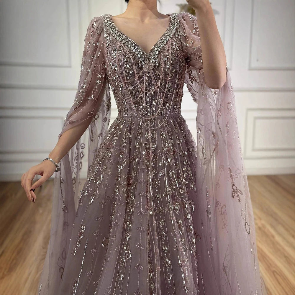vestido de noche personalizado de lujo con cuentas de cristal