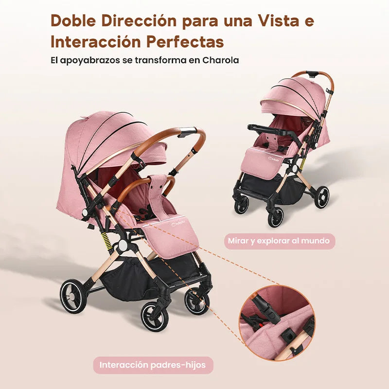 Carriola plegable con un botón, para sentarse y acostarse