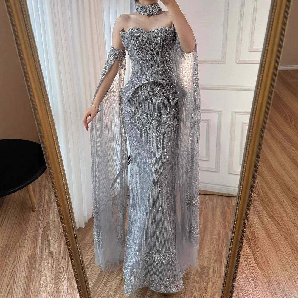 vestido de noche personalizado con cuentas de cristal