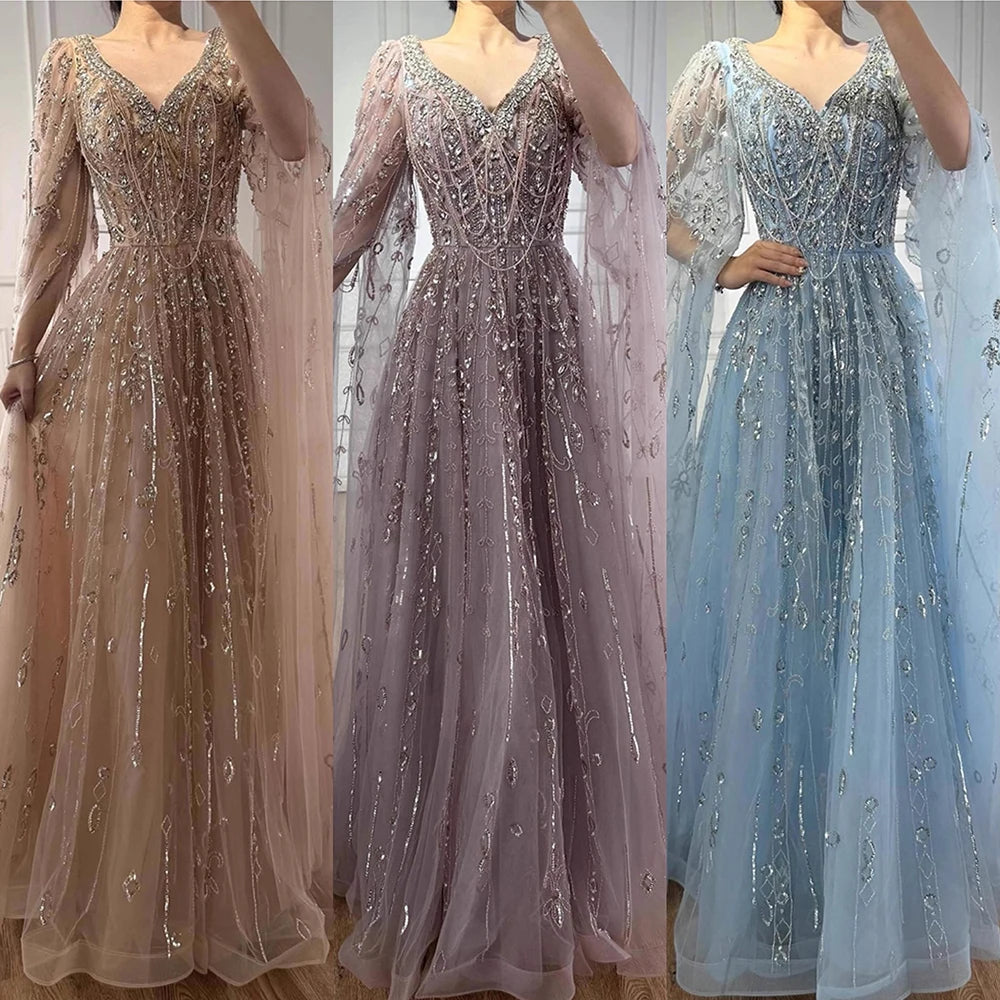 vestido de noche personalizado de lujo con cuentas de cristal