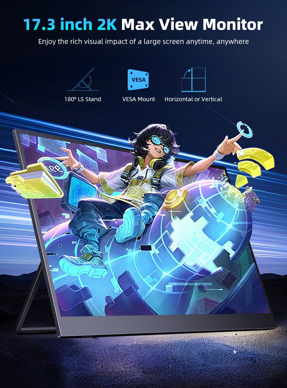 Monitor de juegos portátil 2560*1440 2K 16:9 HDMI USB C 100% sRGB pantalla Freesync para juegos