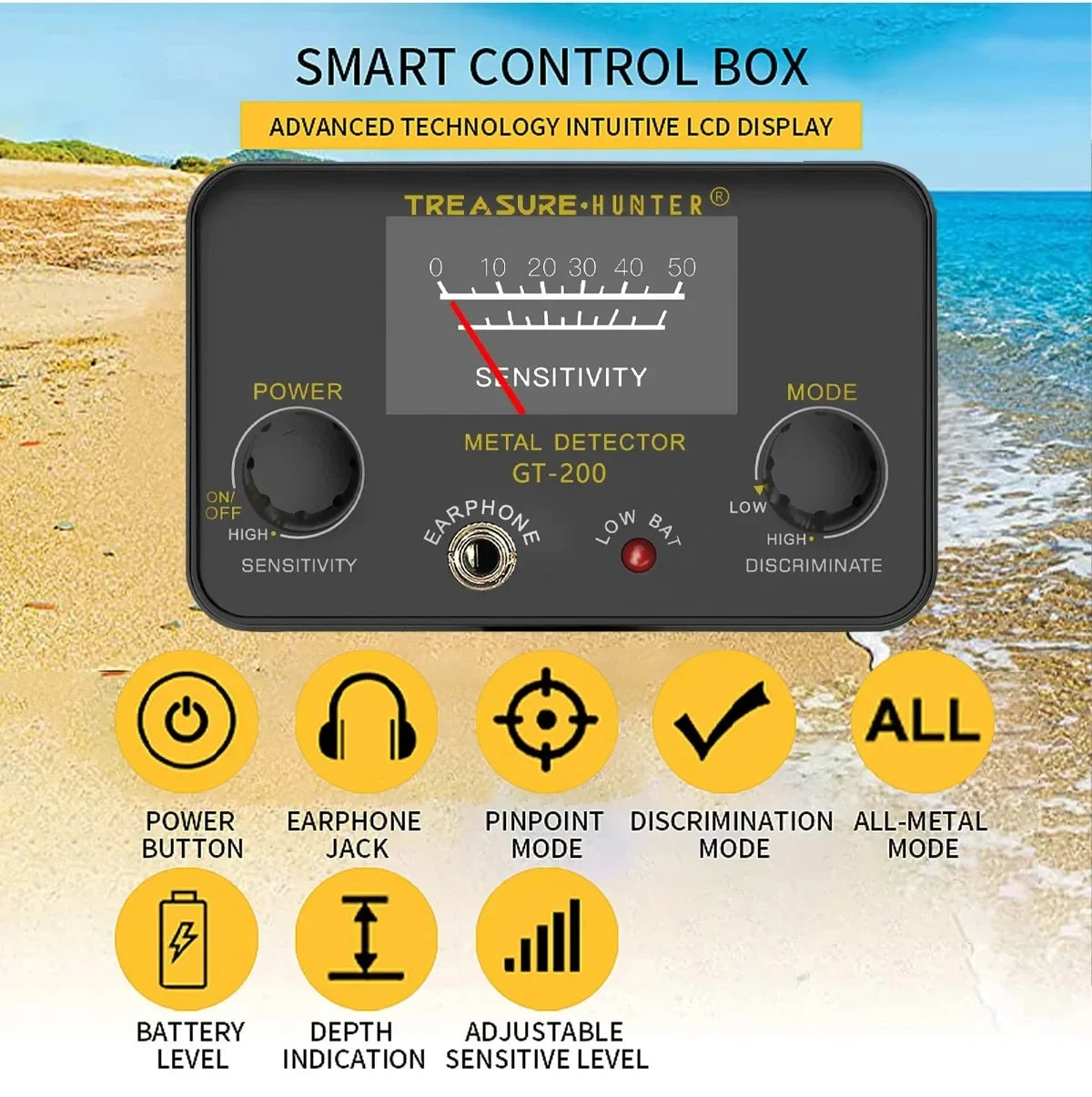 Detector de Metales resistente al agua, puntero GT200