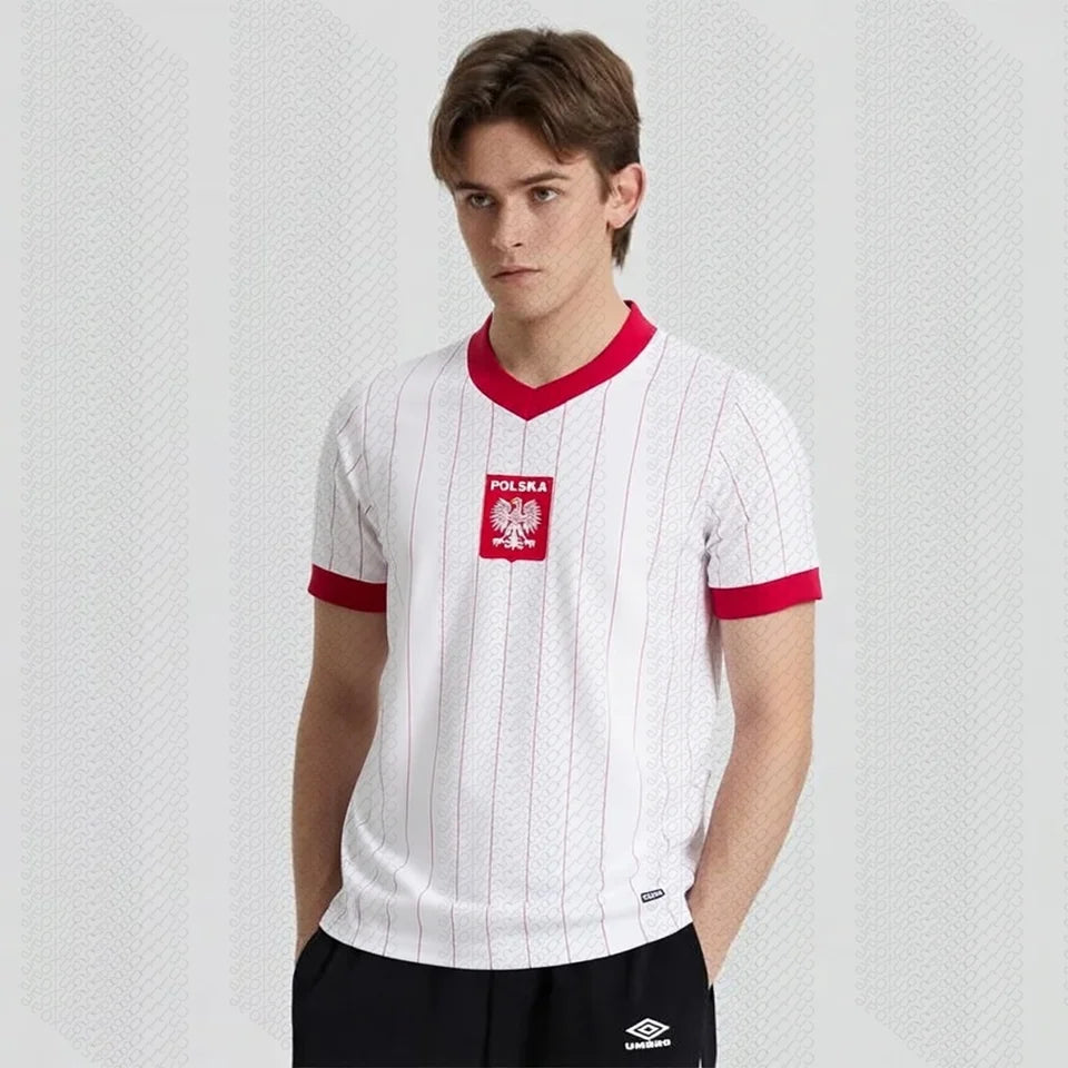 Camiseta a Rayas Rojas y Blancas Inspirada en Polonia para Hombre