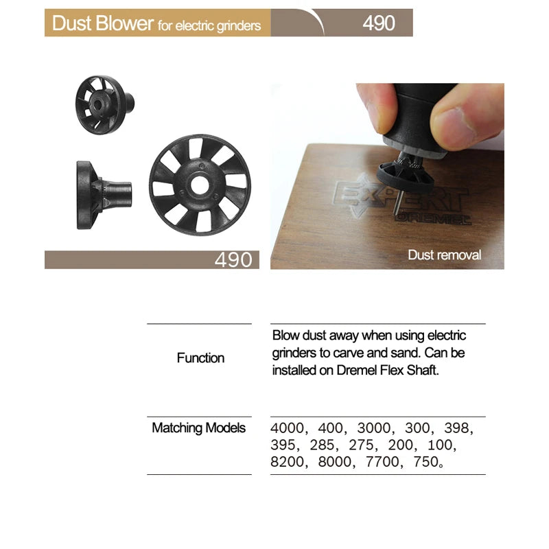 Accesorio de soplador de polvo Dremel 490, herramienta rotativa para lijar, tallar y grabar, compatible con Dremel 8000, 4000, 3000, 200, 8220