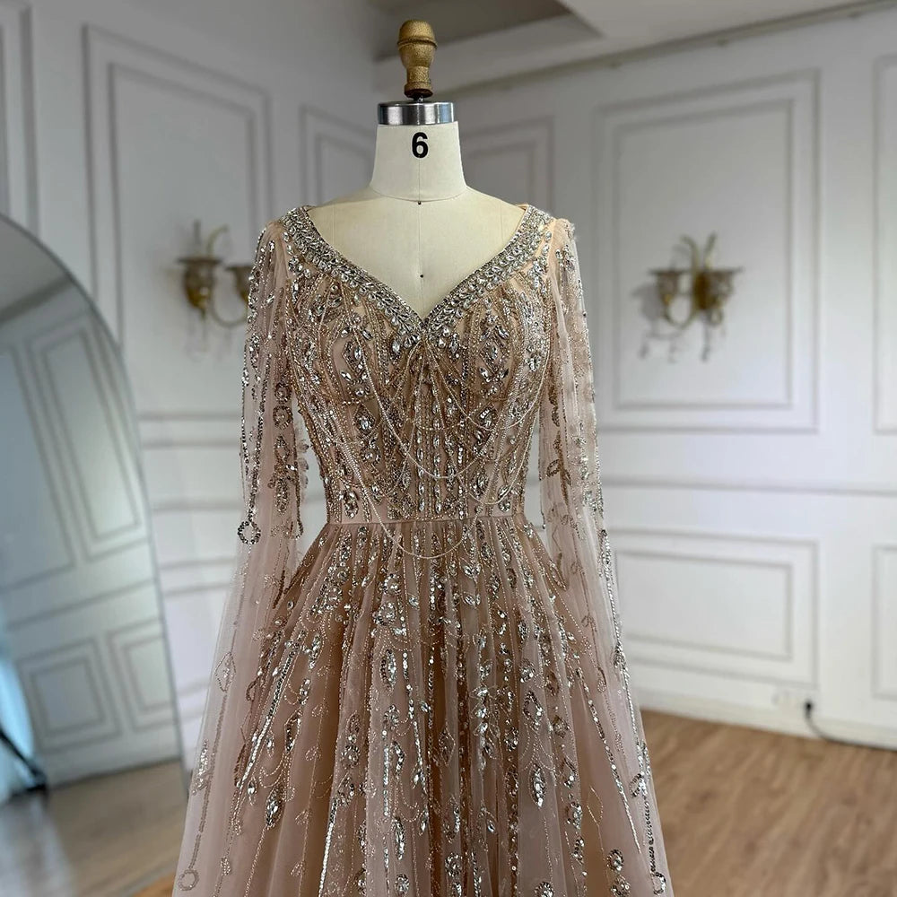 vestido de noche personalizado de lujo con cuentas de cristal