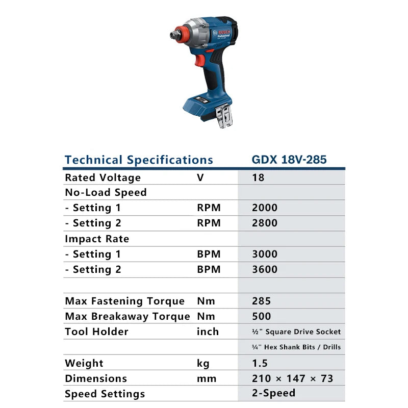 Atornillador de Impacto Inalámbrica Original Bosch GDX 18V-285