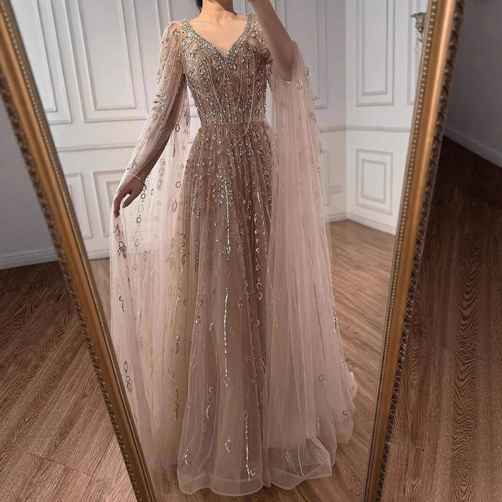 vestido de noche personalizado de lujo con cuentas de cristal