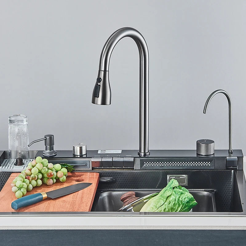 Fregadero de cascada de cocina de acero inoxidable