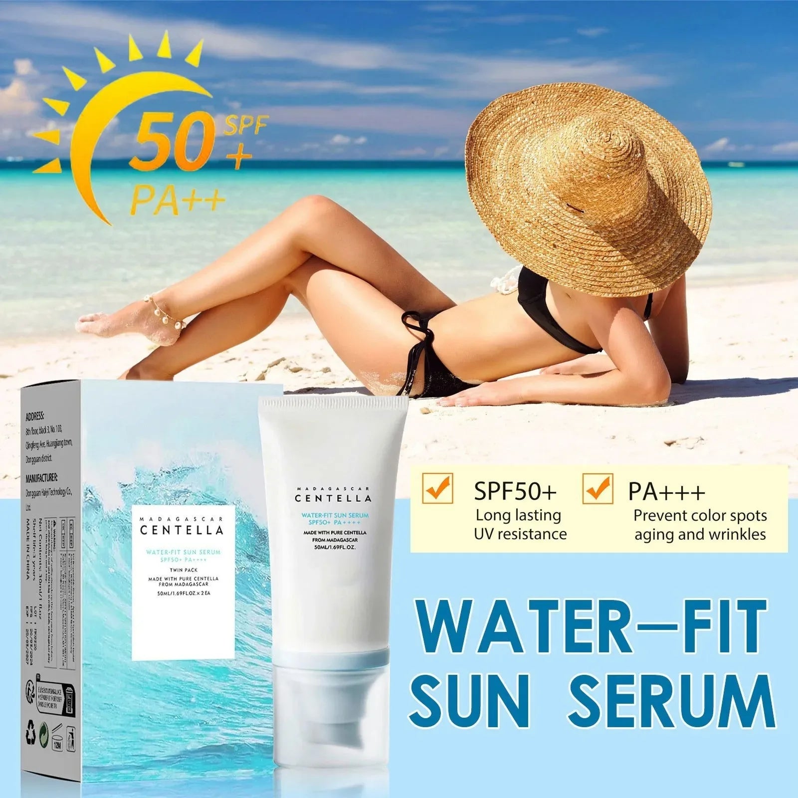 50+ Protector solar Facial Centella Protector solar crema blanqueadora