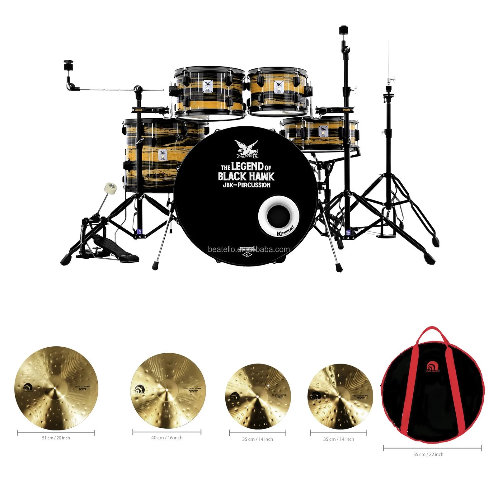 Batería Acústica Portátil de 22 Pulgadas con Platillos
