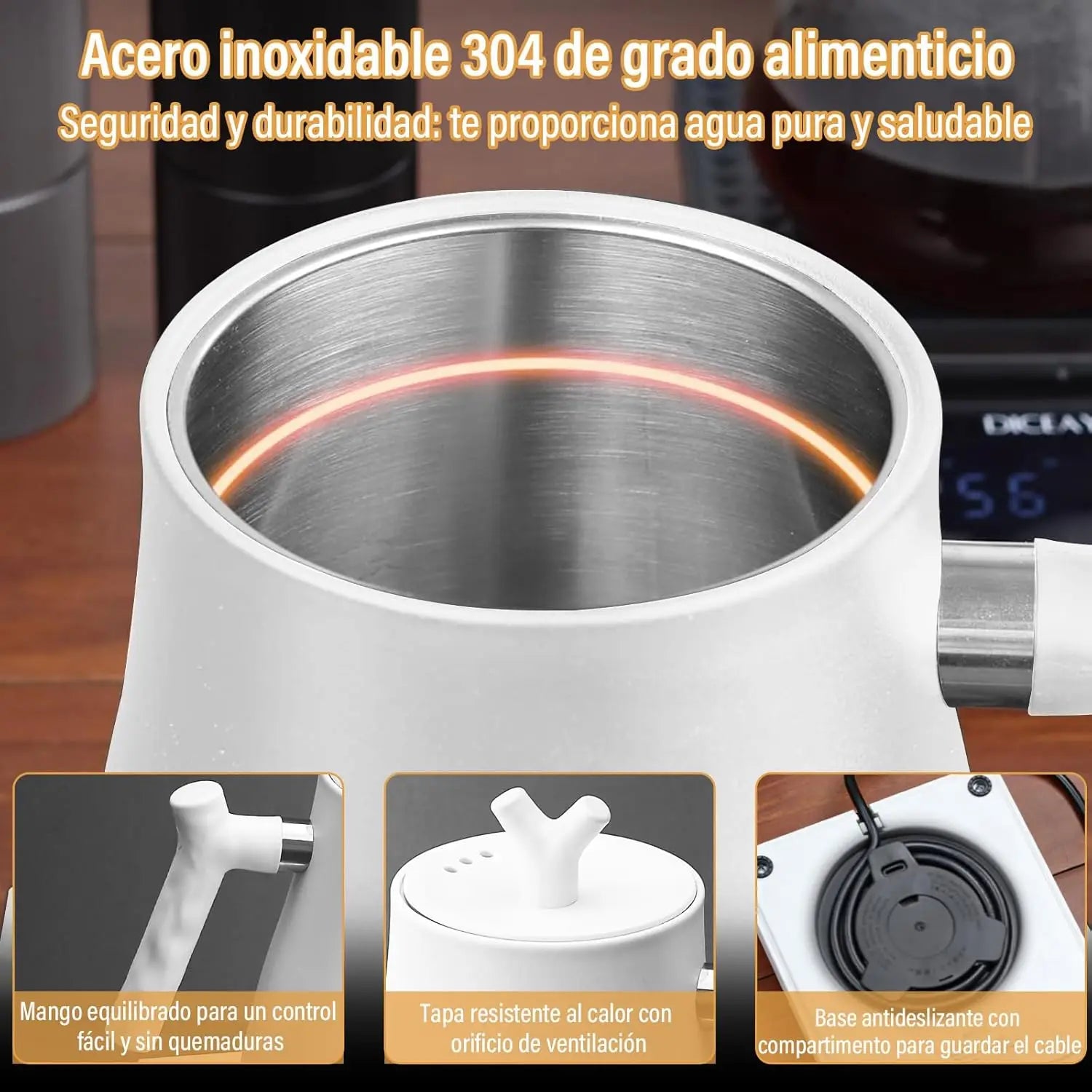 Tetera Eléctrica Cuello de Cisne 1L Acero Inoxidable 800W