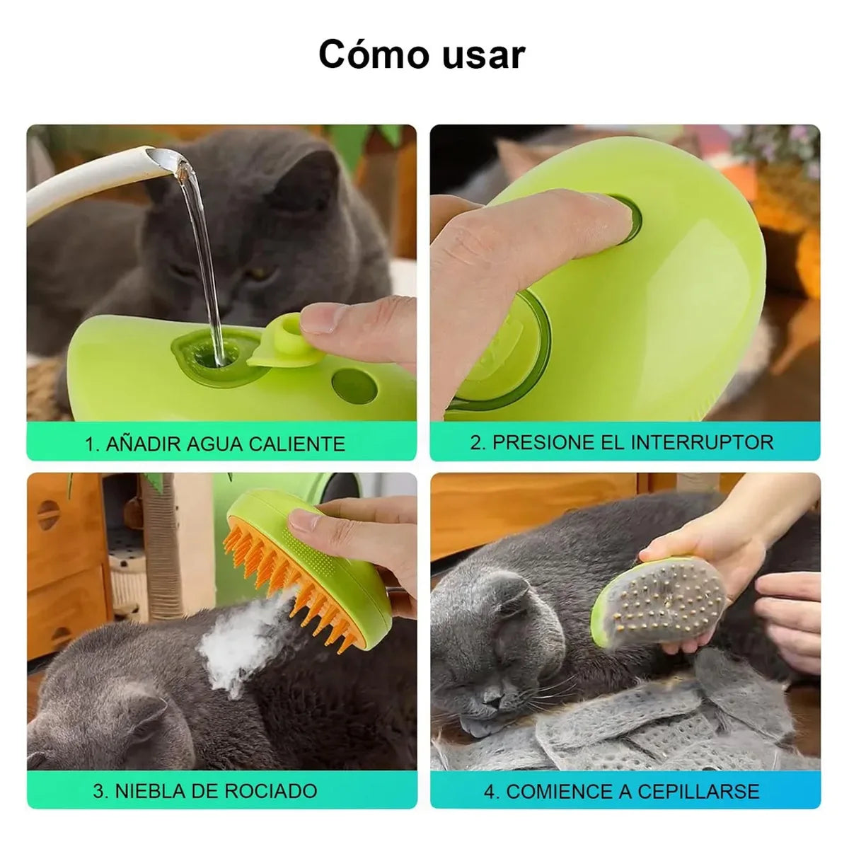 Cepillo para gato Cepillo Vapor Eléctrico 3 en 1