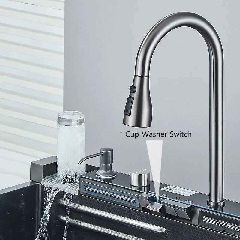 Fregadero de cascada de cocina de acero inoxidable