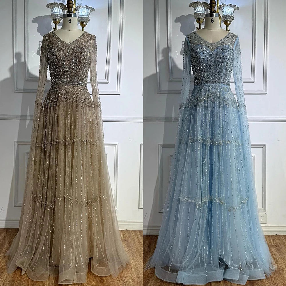 Elegante vestido de noche color caramelo