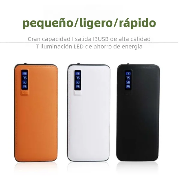Batería portátil de 10000 mAh con textura de piel, 3 puertos