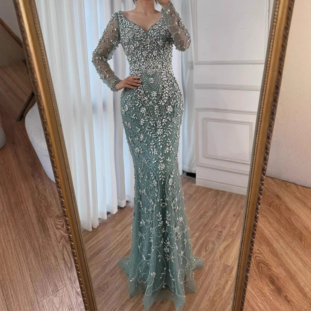 Vestido de noche de sirena de cristal
