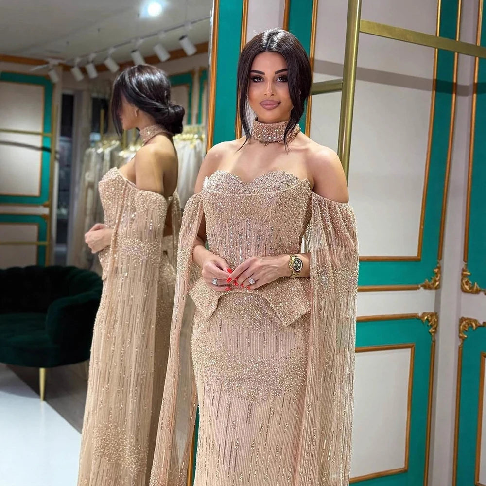 vestido de noche personalizado con cuentas de cristal