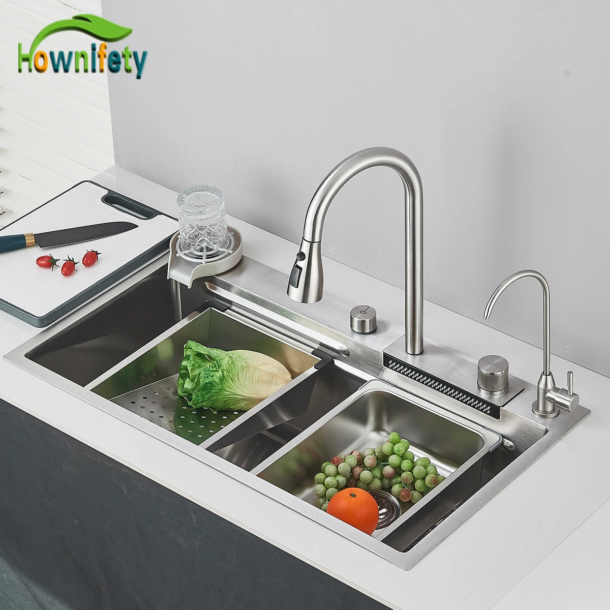Fregadero de cocina de cascada de acero inoxidable